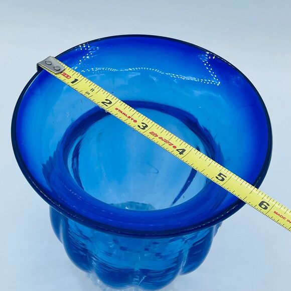 Vintage Cobalt Blue Flared Opening Glass Vase Hurricane Candle Holder Pedestal - Picture 9 of 9